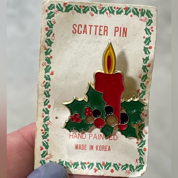 Jewelry - Vintage 1960s 1970s Christmas Scatter Pin Brooch Candle Hollyberry Wreath